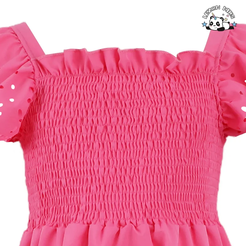 LEZONKIDS - Vestidos Novos para Meninas com Manga Bufante e Renda, Roupas Infantís 2-12 Anos